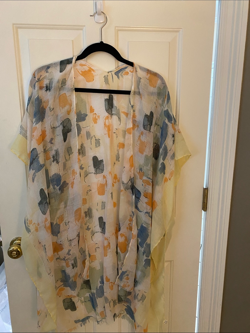 Sheer Yellow Floral-Accent Kimono Tunic
